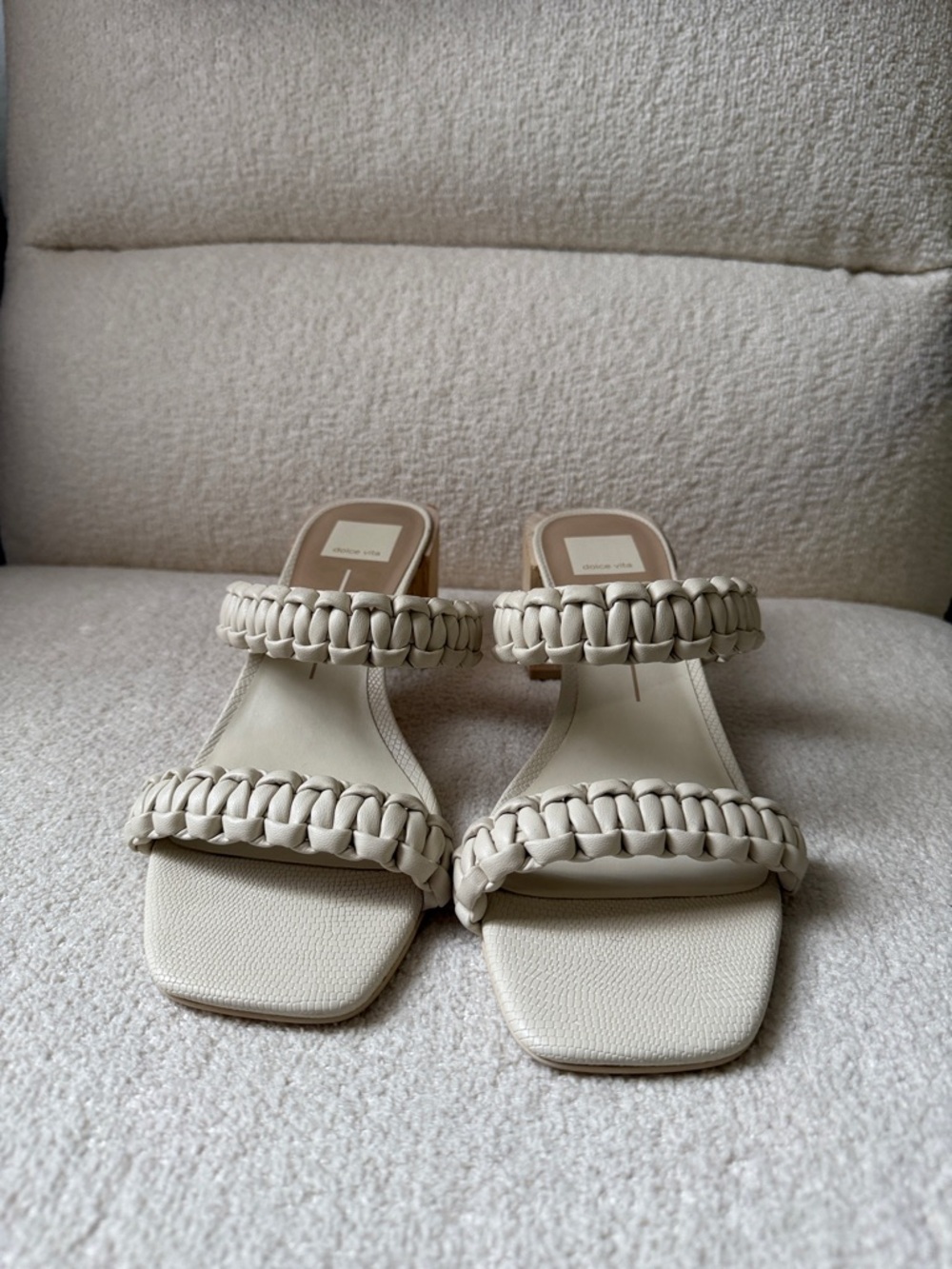 Dolce Vita Braided Double-Strap Block Heel Sandals in Cream - Picture 2 of 4